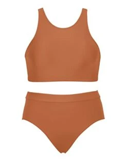 High Neck Sporty Bikini Set 2 Piece Bathing Suits For Teen Girls-Brown -Bikini Beach Shop 21mjGHA2nsL