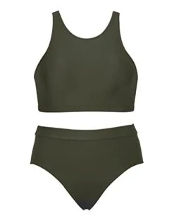 Adjustable Strap Crop Top Swimsuit 2 Piece Bathing Suits For Teen Girls-Army Green -Bikini Beach Shop 21veEL UVQL