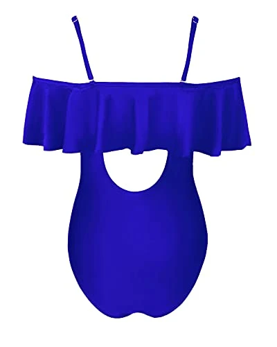 Off-Shoulder Flounce Women Sexy One Piece Swimwear-Royal Blue 3 Off-Shoulder Flounce Women Sexy One Piece Swimwear-Royal Blue - Image 3