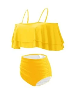 Two Piece Cute Ruffle Sleeve High Waisted Bikini Set Swimsuit-Neon Yellow -Bikini Beach Shop 312A AvXVeL 42561c82 959a 4191 a1f0 a99df26d4181