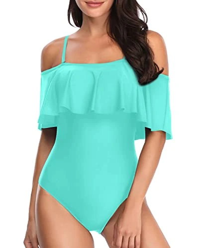 Elegant Vintage Ruffled One Piece Bathing Suit-Aqua 1 Elegant Vintage Ruffled One Piece Bathing Suit-Aqua