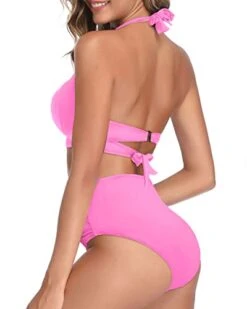 Women's Halter High Waist High Leg Bikini Swimsuit-Light Pink -Bikini Beach Shop 313TJ4CXSZL