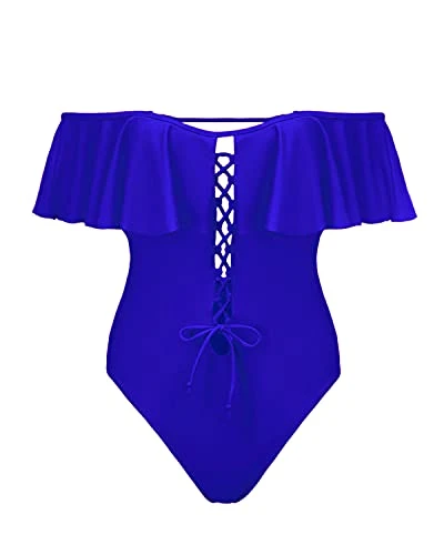 Off-Shoulder Flounce Women Sexy One Piece Swimwear-Royal Blue 4 Off-Shoulder Flounce Women Sexy One Piece Swimwear-Royal Blue - Image 4