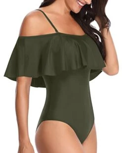 Vintage Off Shoulder Ruffled One Piece Swimsuit For Women-Army Green -Bikini Beach Shop 317TatrHx3L e9448cfc 96e9 4a70 8d13 fc48744a184d