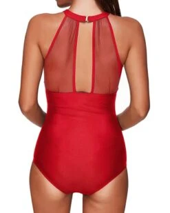 High Neck Ruched Monokini One Piece Swimsuit Mesh Plunge For Women-Red -Bikini Beach Shop 318Ervo4J0S c89a78a7 0fe4 4a0e a481 4b182ae3fb50