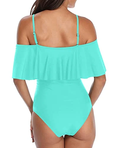 Elegant Vintage Ruffled One Piece Bathing Suit-Aqua 2 Elegant Vintage Ruffled One Piece Bathing Suit-Aqua - Image 2