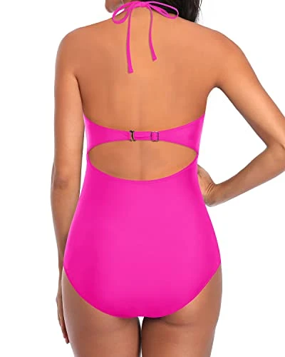 Stylish Open Back Swimwear Tie Knot Back Bathing Suit-Neon Pink 4 Stylish Open Back Swimwear Tie Knot Back Bathing Suit-Neon Pink - Image 4