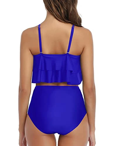 Two Piece Vintage-Inspired Ruffle Bikini High Waisted Bottom-Royal Blue 4 Two Piece Vintage-Inspired Ruffle Bikini High Waisted Bottom-Royal Blue - Image 4