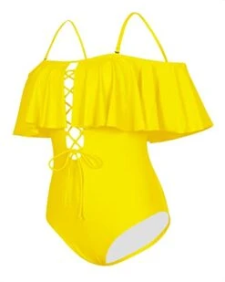 Sexy Removable Strap Lace-Up One Piece Bathing Suit-Neon Yellow -Bikini Beach Shop 31FR7FuKUEL