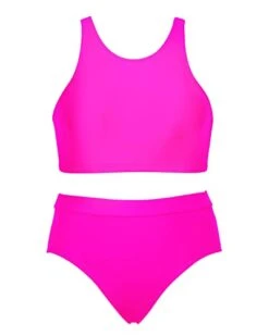 Cutout Back High Neck Bikini 2 Piece Bathing Suits For Teen Girls-Neon Pink -Bikini Beach Shop 31Gcu1qGdXL