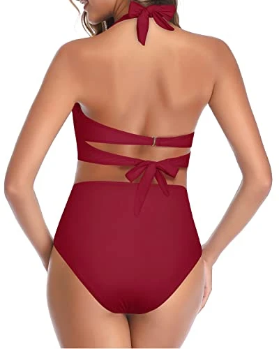 Two Piece Push Up Bra Adjustable Straps High Cut Bikini-Red 2 Two Piece Push Up Bra Adjustable Straps High Cut Bikini-Red - Image 2