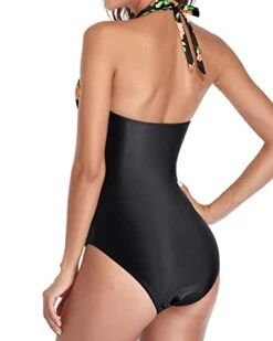 Sexy Halter Ruched Swimwear Black Halter Bathing Suits-Black Pink Flowers 6 Sexy Halter Ruched Swimwear Black Halter Bathing Suits-Black Pink Flowers -Bikini Beach Shop 31OLwszTEoL