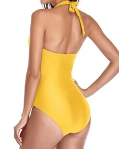 Deep V Neck One Piece Black Halter Bathing Suits-Neon Yellow -Bikini Beach Shop 31Q7 jUb2LL