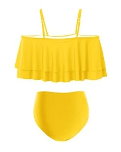 Two Piece Cute Ruffle Sleeve High Waisted Bikini Set Swimsuit-Neon Yellow -Bikini Beach Shop 31Uzic4LDbL b673a385 0f8c 4e30 a21b 065fd85e6beb