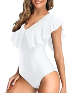 Cute Tummy Control Flounce Sleeve V Neck One Piece Swimsuit-White 6 Cute Tummy Control Flounce Sleeve V Neck One Piece Swimsuit-White -Bikini Beach Shop 31XKvftr0eL cd13b2e0 186a 4b34 b340 a85c3461e4d3