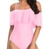 Women's One Piece Flounce Bathing Suit-Light Pink