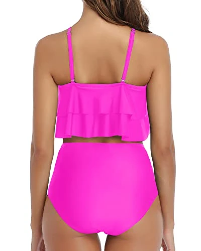 Figure Flattering Ruched High Waisted Bikini Set-Neon Pink 4 Figure Flattering Ruched High Waisted Bikini Set-Neon Pink - Image 4