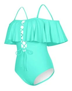 Gorgeous Lace-Up Flounce One Piece Swimsuit For Juniors-Aqua -Bikini Beach Shop 31aXZs LjfL