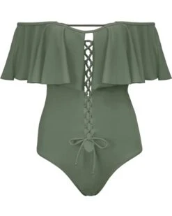 Sexy Lace-Up Off The Shoulder One Piece Swimsuit For Women-Olive Green -Bikini Beach Shop 31awbo3dZWS