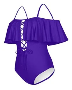 Slimming Lace-Up Front Ruffled One Piece Swimsuit For Ladies-Purple -Bikini Beach Shop 31gBFPxLSpL
