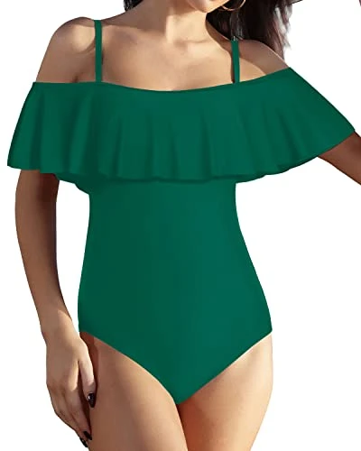 Tummy Control Flounce Ruffled One Piece Swimsuit For Women-Emerald Green 1 Tummy Control Flounce Ruffled One Piece Swimsuit For Women-Emerald Green
