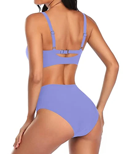 Trendy Tie Knot High Waisted Bikini Set Tummy Control Ruched Bikini-Blue 2 Trendy Tie Knot High Waisted Bikini Set Tummy Control Ruched Bikini-Blue - Image 2