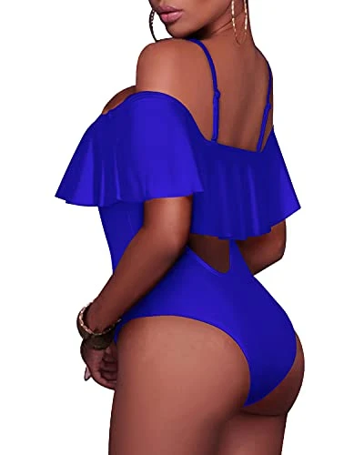 Off-Shoulder Flounce Women Sexy One Piece Swimwear-Royal Blue 2 Off-Shoulder Flounce Women Sexy One Piece Swimwear-Royal Blue - Image 2