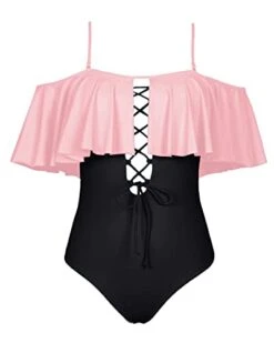 Flounce Strapless One Piece Suit For Juniors-Pink And Black -Bikini Beach Shop 31oBKJeeeaL