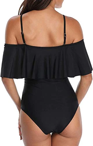 Adjustable Strap Off Shoulder Swimsuit Padded Bra For Women-Black 2 Adjustable Strap Off Shoulder Swimsuit Padded Bra For Women-Black - Image 2