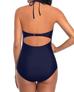 Women's Stylish Swimwear Monokini Hollow Out Tie Knot Back Bathing Suit-Navy Blue -Bikini Beach Shop 31r 25Mg1xL