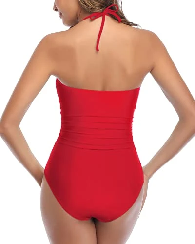 Removable Halter Straps Swimsuits Halter Backless One Piece Swimsuits-Red 2 Removable Halter Straps Swimsuits Halter Backless One Piece Swimsuits-Red - Image 2