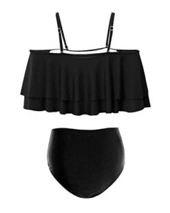 High Waisted Flounce Bikini Set For Women Hollow Out Bottoms-Black -Bikini Beach Shop 31ssFyWvfRL