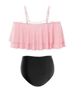 Sexy Two Piece High Waisted Ruffle Bikini Set For Summer-Pink And Black 7 Sexy Two Piece High Waisted Ruffle Bikini Set For Summer-Pink And Black -Bikini Beach Shop 31zBNGRFpLL
