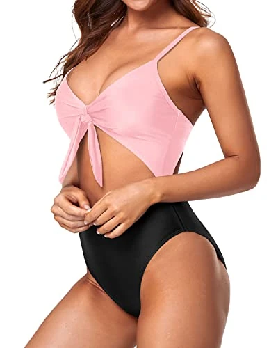 Cutout Spaghetti Strap Swimsuits Sexy Monokini-Pink And Black 3 Cutout Spaghetti Strap Swimsuits Sexy Monokini-Pink And Black - Image 3