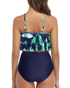 Sexy Ruffle High Waisted Ruched Women's 2 Piece Bikini Set-Blue Leaf -Bikini Beach Shop 41 BAdS6bYL