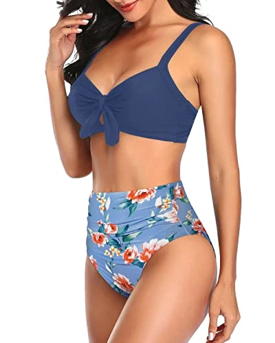 Swimming Pool Two Piece Swimwear For Women Bathing Suits Bikini-Blue Flowers 3 Swimming Pool Two Piece Swimwear For Women Bathing Suits Bikini-Blue Flowers - Image 3