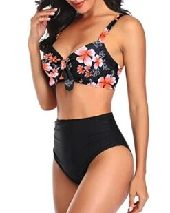 Knot Tie Bathing Suits Women Two Piece High Waisted Bikini Set-Pink Flower -Bikini Beach Shop 41 ZcQTbJtL