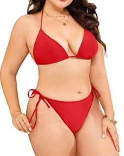 Women's Charming Halter Plus Size String Triangle Bikini-Red -Bikini Beach Shop 410FZ 2LnIL