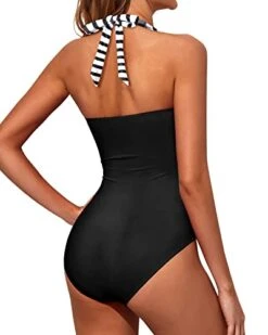 Adjustable Halter Neck Swimsuits Halter Vintage Swimwear-Black And White Stripe -Bikini Beach Shop 410qKJ9y2aL