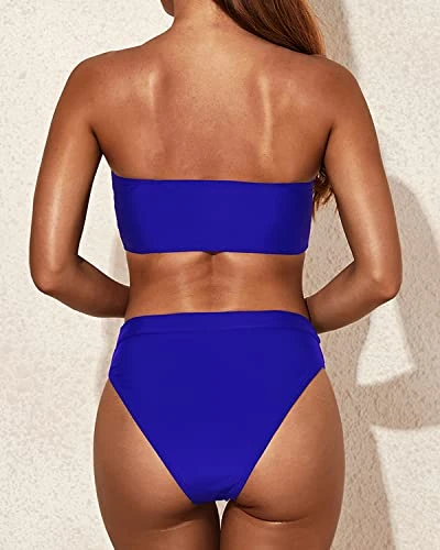 Supportive Shoulder Straps Bikini Women Two Piece Bandeau Swimsuit-Royal Blue 2 Supportive Shoulder Straps Bikini Women Two Piece Bandeau Swimsuit-Royal Blue - Image 2