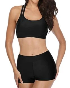 High Neck Tankini Boy Shorts Casual Tankini Set-Red Floral -Bikini Beach Shop 4114qyxHKnL