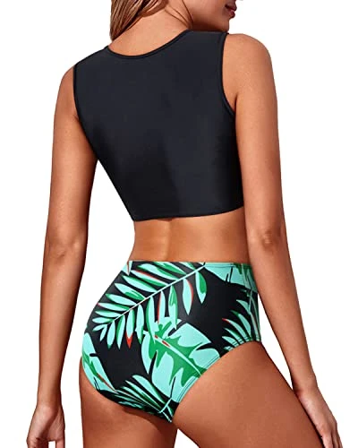 Trendy Two Piece Swimwear Women's Lace-Up High Waisted Bikini With Front Tie Knot 2 Trendy Two Piece Swimwear Women's Lace-Up High Waisted Bikini With Front Tie Knot - Image 2