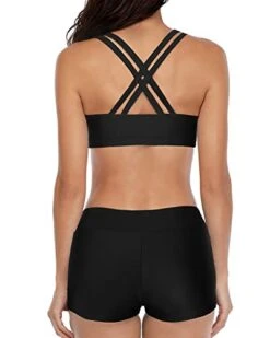 High Neck Tankini Boy Shorts Casual Tankini Set-Red Floral -Bikini Beach Shop 411QkSgFVSL