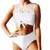 Stylish Tie Knot Front Swimsuit Lace-Up High Waisted Bikini For Women's Two Piece