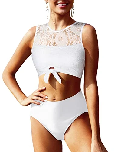 Stylish Tie Knot Front Swimsuit Lace-Up High Waisted Bikini For Women's Two Piece 1 Stylish Tie Knot Front Swimsuit Lace-Up High Waisted Bikini For Women's Two Piece