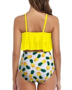 Trendy High Waisted Ruffle Ruched Women's Bikini Set-Yellow Pineapple -Bikini Beach Shop 41208N70iwL