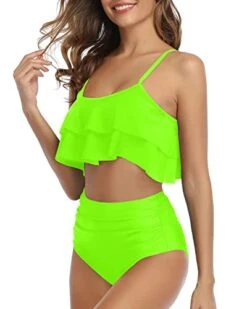 Two Piece Ruffle Bikini Removable Padded Cups-Neon Green -Bikini Beach Shop 412BuRoQCcL