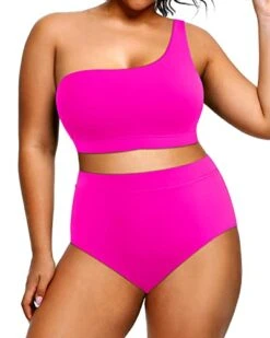 Women's Plus Size High Waisted One Shoulder Two Piece Bikini Swimsuit 7 Women's Plus Size High Waisted One Shoulder Two Piece Bikini Swimsuit -Bikini Beach Shop 412FY9UoA0L