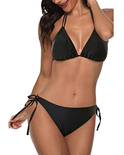 Women Two Piece Halter Padded Top Tie Side Bottom Triangle Bikini 4 Women Two Piece Halter Padded Top Tie Side Bottom Triangle Bikini - Image 4