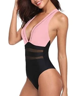 Stunning Hollow Out Deep V Neck One Piece Swimsuits-Pink And Black -Bikini Beach Shop 412RIH9F9XL b34ad5f4 b428 48c4 a7b7 2b5553314723